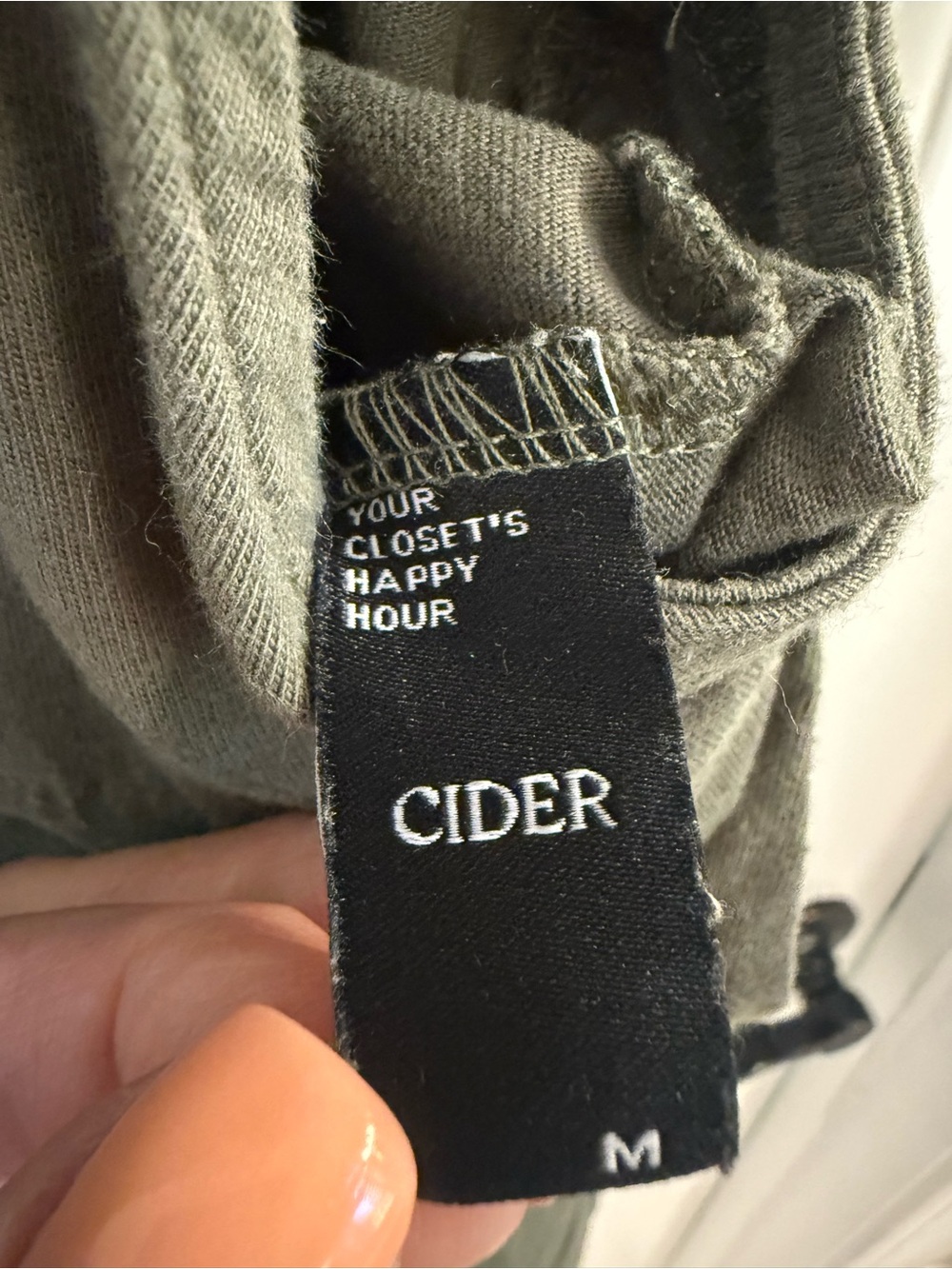 Cider Olive Green Denim Pocket Ultra Short Overalls Romper - Size M - Picture 2 of 4